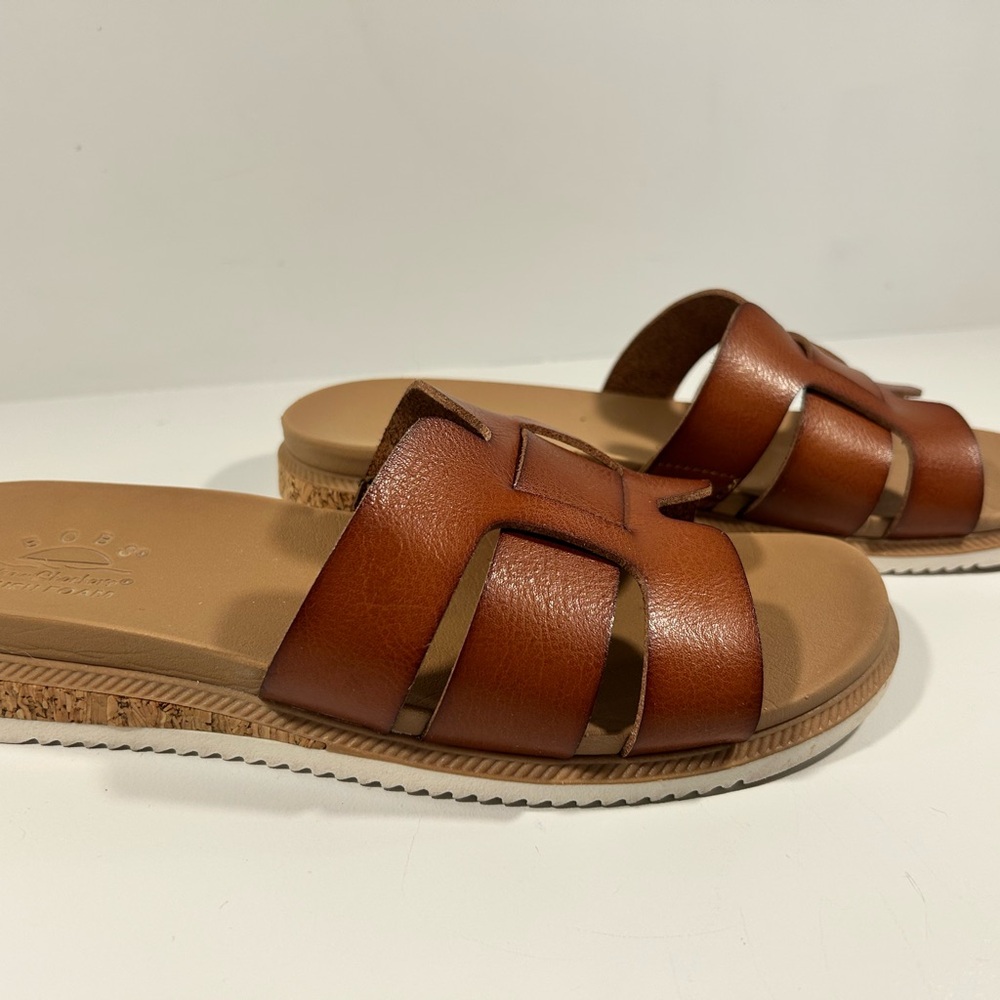 BOBS Skechers Slide Sandals Womens Size 7 Cognac Brown Cutout Comfort Slides - Picture 3 of 11